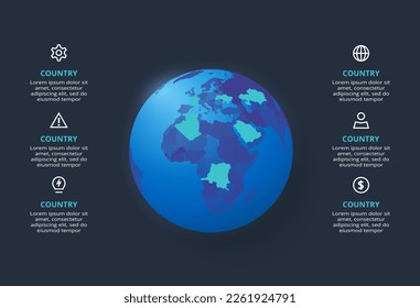 Creative dark infographic with 6 elements template for web on a black background, business, presentation.