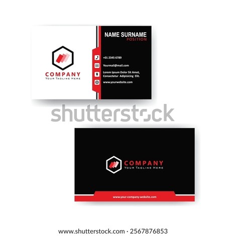 Creative dark and red and Modern Bussiness Card For Company. Simple Clean Design Template. Vector Illustration
