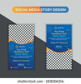 creative dark-blue travel vacation Social Media Story Banner Design Template