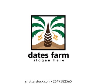 creative dates farm logo, hills with date palms in the frame, logo design inspiration