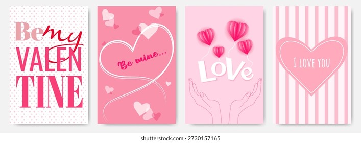 Creative Valentine’s Day Card Set – Modern Design Valentine’s Day Posters, Templates with Hearts, Love Quotes and Romantic Typography for Celebration, Decor, Ads, Branding, Banner, Cover
