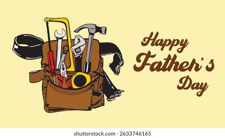 Creative Father’s Day design featuring tool belt. Ideal for promoting handyman gifts, cards, or social media posts celebrating hardworking dads.