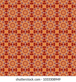 Creative decoration for wallpaper, clothes, textile. Vector illustration. Abstract vector background with mandalas. Unique geometric bright swatch in red, violet and yellow colors.