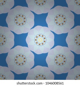 Creative decoration for wallpaper, clothes, textile. Unique geometric bright swatch in neutral, blue and gray colors. Vector illustration. Abstract vector background with mandalas.