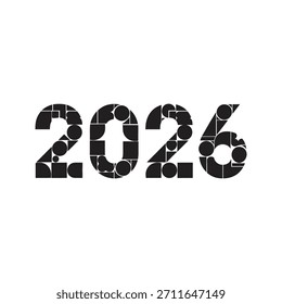 Una ilustración creativa y decorativa de tipografía en blanco y negro del año 2026 con un patrón de textura punteada único, perfecto para celebrar el próximo año nuevo.
