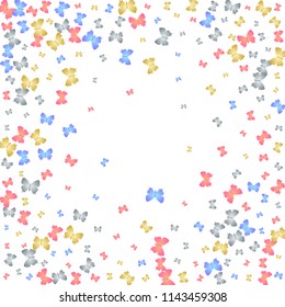 Creative decorative butterfly silhouette kite texture on white. Nature butterfly hover theme vector in gold, silver, blue and red colors. Repeating insect soar backdrop for advert.