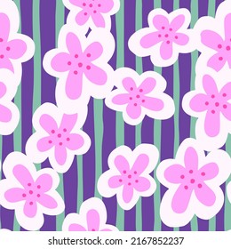Creative decorative flowers seamless pattern. Simple stylized flower buds wallpaper. Design for fabric, textile, surface, wrapping paper, cover. Vector illustration