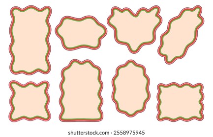 Creative Decorative Frames Wavy Designs. A collection of 8 hand-drawn decorative frames featuring wavy and layered designs, perfect for modern patterns, artistic decor, and abstract projects