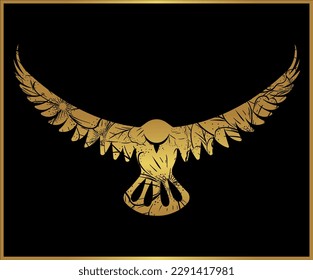 Creative decorative golden Pigeon bird with flowers pattern, Stylized gold color pigeon bird decor with floral texture, Isolated pigeon bird silhouette art.