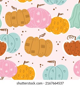 Creative decorative pastel pumpkin pattern. Autumn pastel creative texture. Vector illustration