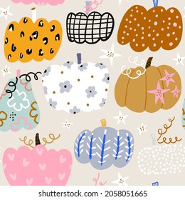 Creative decorative pumpkin pattern. Autumn creative texture. Vector illustration