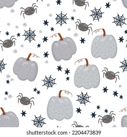 Creative decorative pumpkin pattern with spiders. Halloween pattern. Autumn creative texture. 
Children  Vector illustration