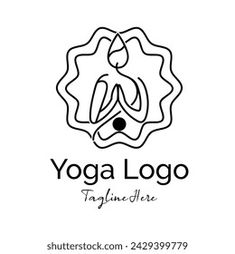 Creative decorative yoga logo line art vector illustration with dummy text on white background.