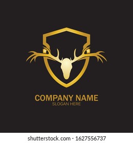 Creative Deer Golden Shield Logo Design Symbol Vector Illustration.