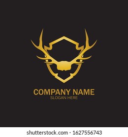 Creative Deer Golden Shield Logo Design Symbol Vector Illustration.