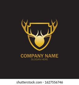 Creative Deer Golden Shield Logo Design Symbol Vector Illustration.