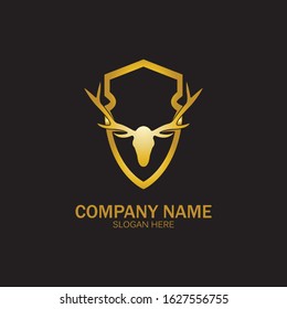 Creative Deer Golden Shield Logo Design Symbol Vector Illustration.