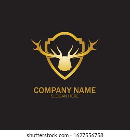 Creative Deer Golden Shield Logo Design Symbol Vector Illustration.