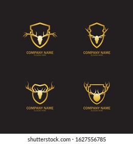 Creative Deer Golden Shield Logo Design Symbol Vector Illustration.