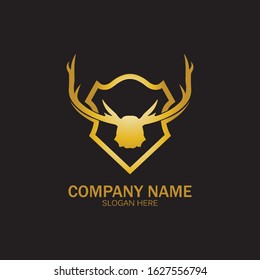 Creative Deer Golden Shield Logo Design Symbol Vector Illustration.