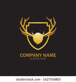 Creative Deer Golden Shield Logo Design Symbol Vector Illustration.