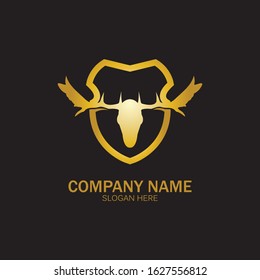 Creative Deer Golden Shield Logo Design Symbol Vector Illustration.
