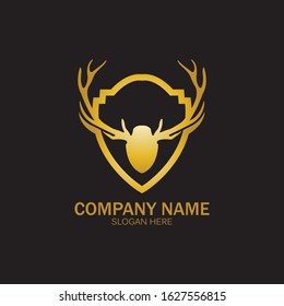 Creative Deer Golden Shield Logo Design Symbol Vector Illustration.