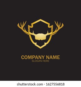 Creative Deer Golden Shield Logo Design Symbol Vector Illustration.
