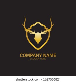 Creative Deer Golden Shield Logo Design Symbol Vector Illustration.