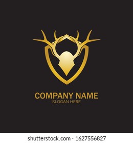 Creative Deer Golden Shield Logo Design Symbol Vector Illustration.