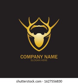 Creative Deer Golden Shield Logo Design Symbol Vector Illustration.