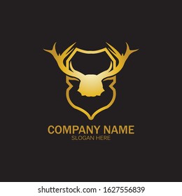 Creative Deer Golden Shield Logo Design Symbol Vector Illustration.