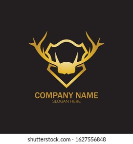 Creative Deer Golden Shield Logo Design Symbol Vector Illustration.