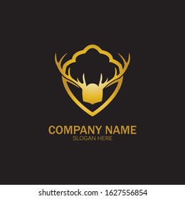 Creative Deer Golden Shield Logo Design Symbol Vector Illustration.