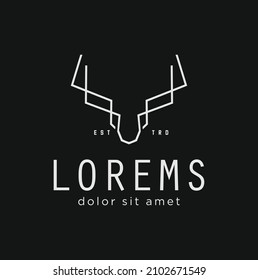 Creative deer head line logo design symbol. Minimalist elk antler  reindeer head Logo monoline elegant icon vector silhouette black. 