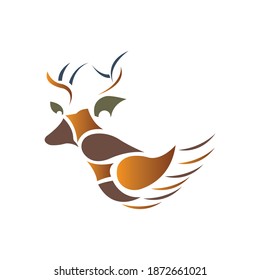 Creative deer logo illustration leaves color abstract vector design template