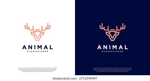 Creative deer logo with line art style, symbol of luxury, premium, graphic design template.