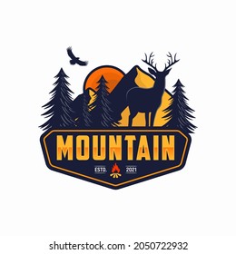 creative deer and mountain logo vector illustration