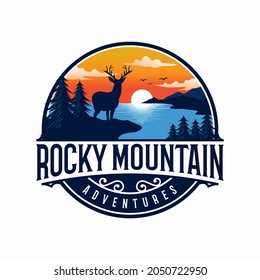 creative deer and mountain logo vector illustration