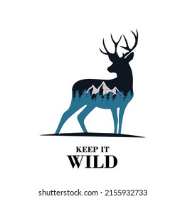 creative deer and mountain logo - vector illustration on a light background