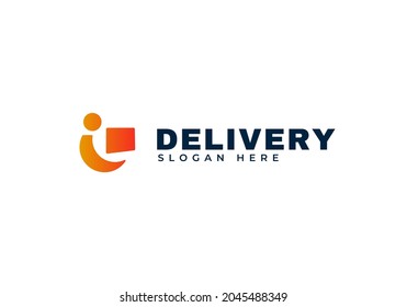 Diseño de logotipo Creative Delivery con mensajería de paquete y sonrisa. Plantilla de logotipo