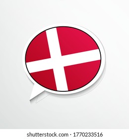 Kreatives Dänemark-Länderflagge auf Redeblase. Abstraktes Sprachenkonzept, flache Illustration