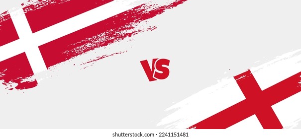 Creative Denmark vs England brush flag illustration. Artistic brush style two country flags relationship background