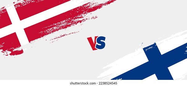 Creative Denmark vs Finland brush flag illustration. Artistic brush style two country flags relationship background