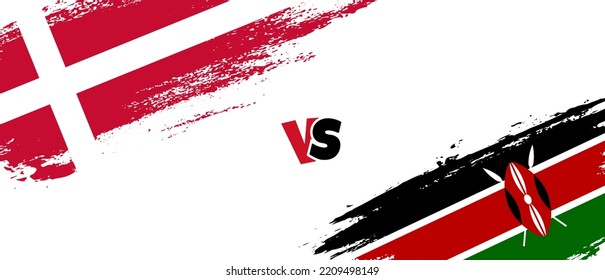 Creative Denmark vs Kenya brush flag illustration. Artistic brush style two country flags relationship background