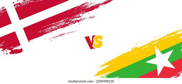 Creative Denmark vs Myanmar brush flag illustration. Artistic brush style two country flags relationship background