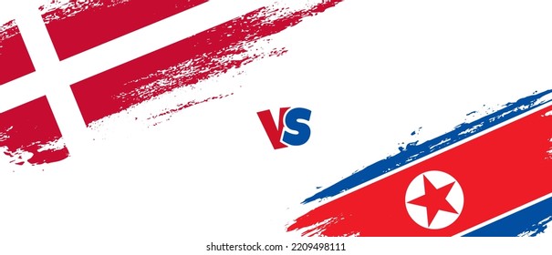 Creative Denmark vs North Korea brush flag illustration. Artistic brush style two country flags relationship background
