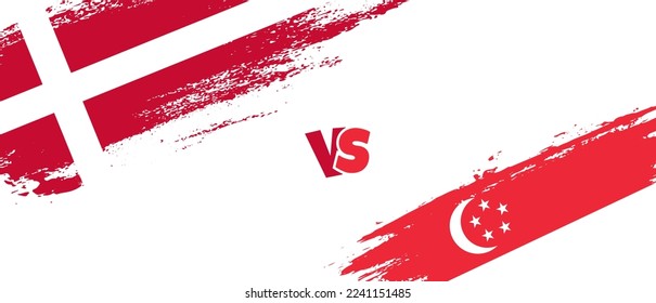 Creative Denmark vs Singapore brush flag illustration. Artistic brush style two country flags relationship background