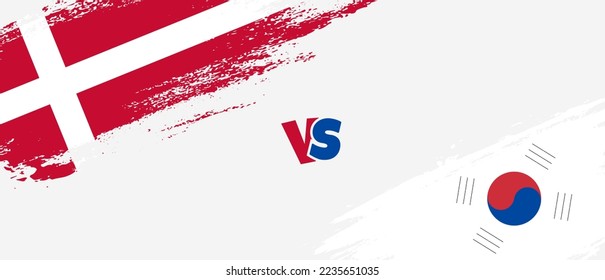 Creative Denmark vs South Korea brush flag illustration. Artistic brush style two country flags relationship background