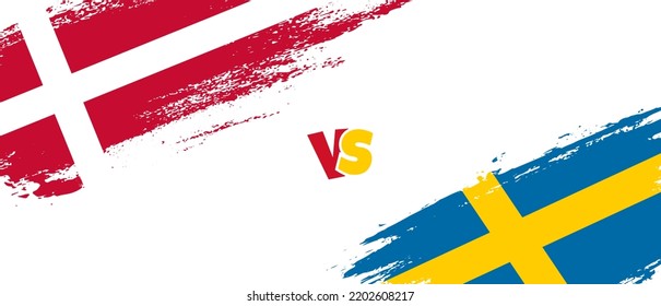 Creative Denmark vs Sweden brush flag illustration. Artistic brush style two country flags relationship background